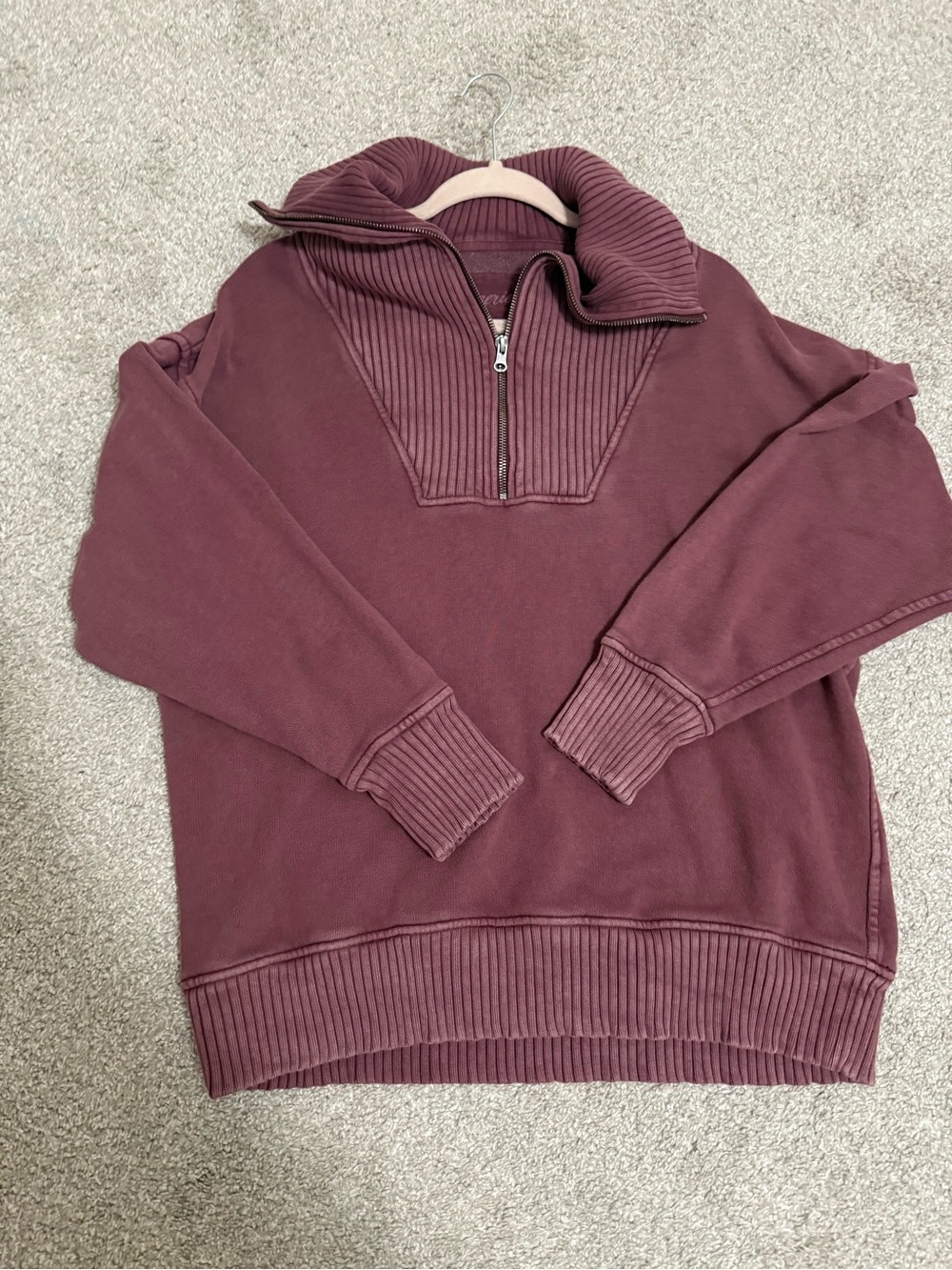 Aerie Quarter-Zip Pullover Sweater in Deep Wine